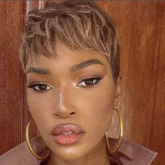 Brown Short Pixie Bob Side Part Lace HUMAN HAIR Wig Natural Pre Plucked Glueless - Picture 1 of 7